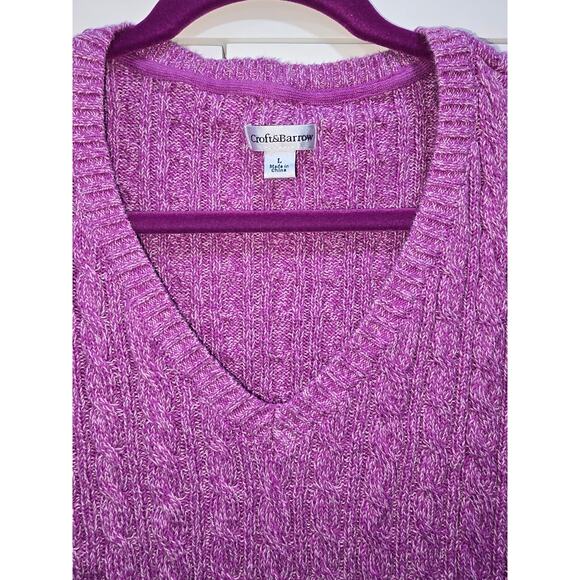 Croft & Barrow Purple Textured Cable V-Neck Sweater - Large - Picture 3 of 10